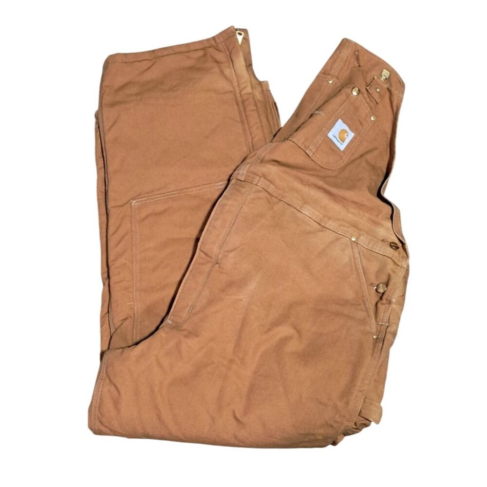 Carhartt Mens Brown Insulated Duck Bib Overalls Size 50 X 30 Reinforced Knees Wi